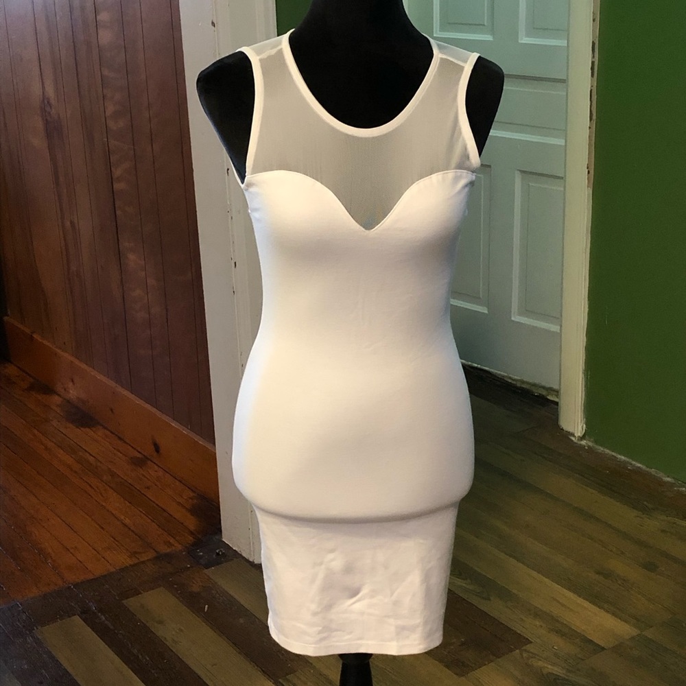 Guess sweetheart mesh white bodycon mini dress